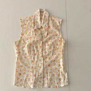 Robert Friedman Cream Floral Sleeveless Blouse